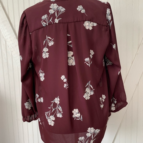 Blouse Maroon Elastic Long Sleeve Color Collective Concepts Polyester Sz… - Picture 3 of 14